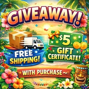 Giveaway for free shipping and $5 gift certificate with purchase!